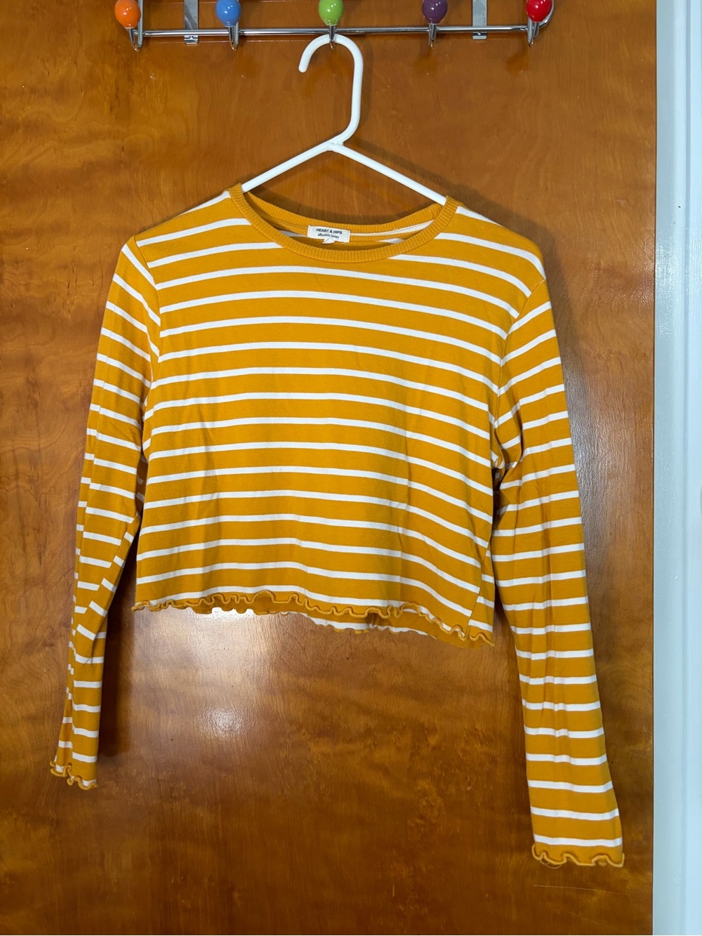 Heart Hips Mustard and White Striped Long-Sleeve Crop Top